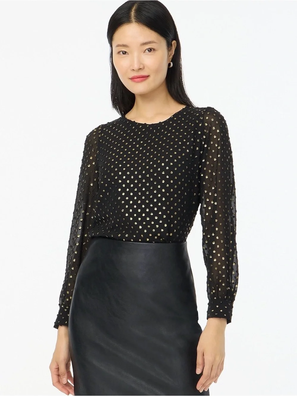 J.Crew Gold Clip Dot Sheer Sleeve Black XS Party Office Blouse Top